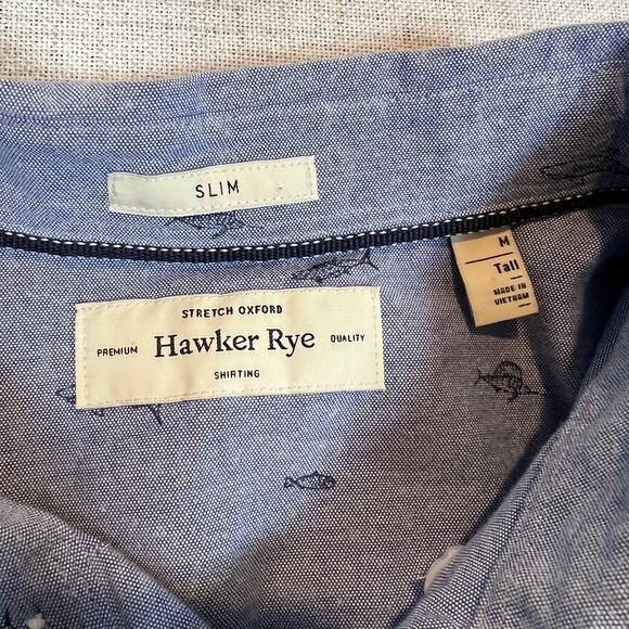 Hawker Rye Short Sleeve Shirt Men's M Tall button down collar fish / shark print - Picture 3 of 8